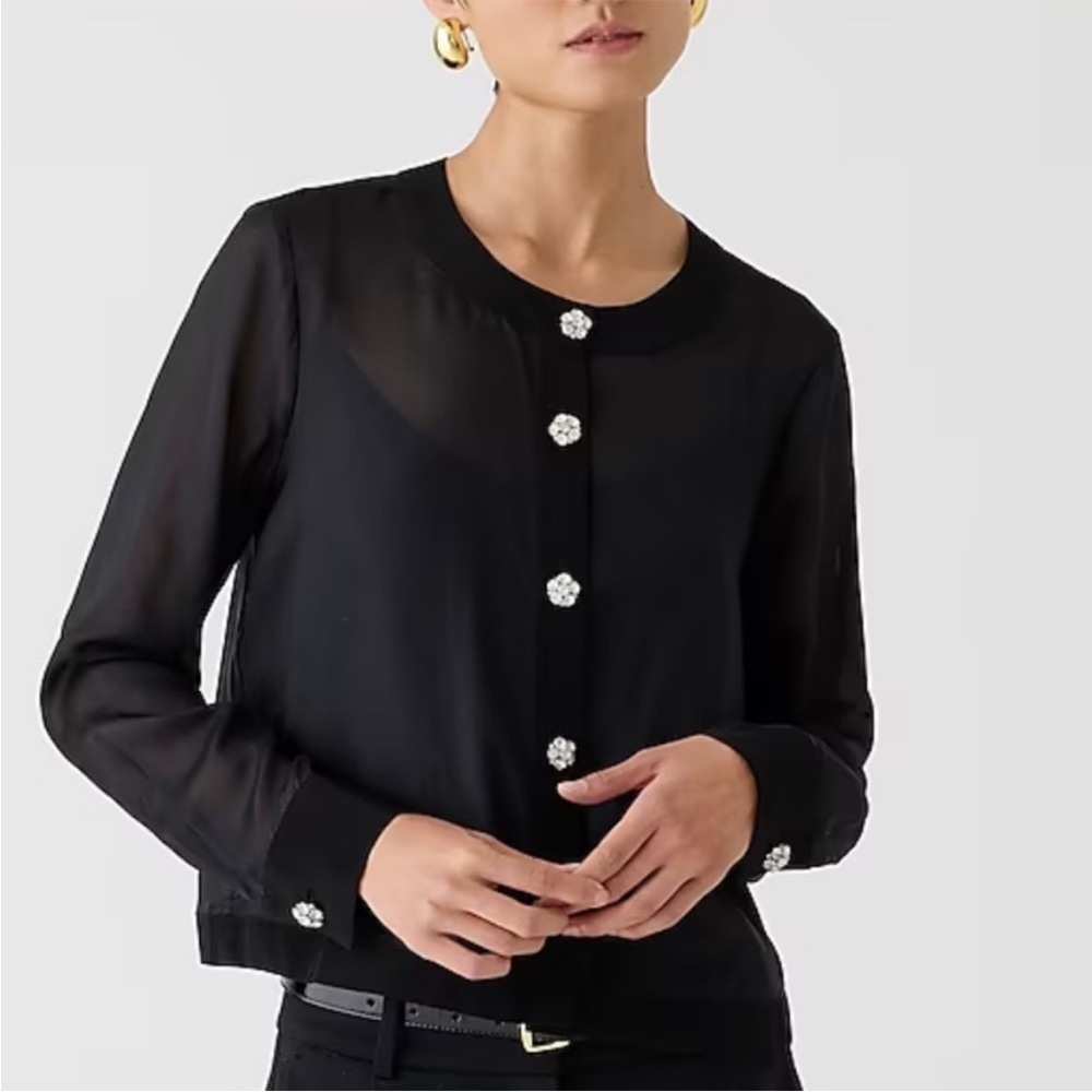 J. Crew Black Blouse with White Button Accents